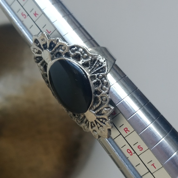 Vintage Silver Adjustable Ring Black Onyx Adjustable 7 - Picture 3 of 14